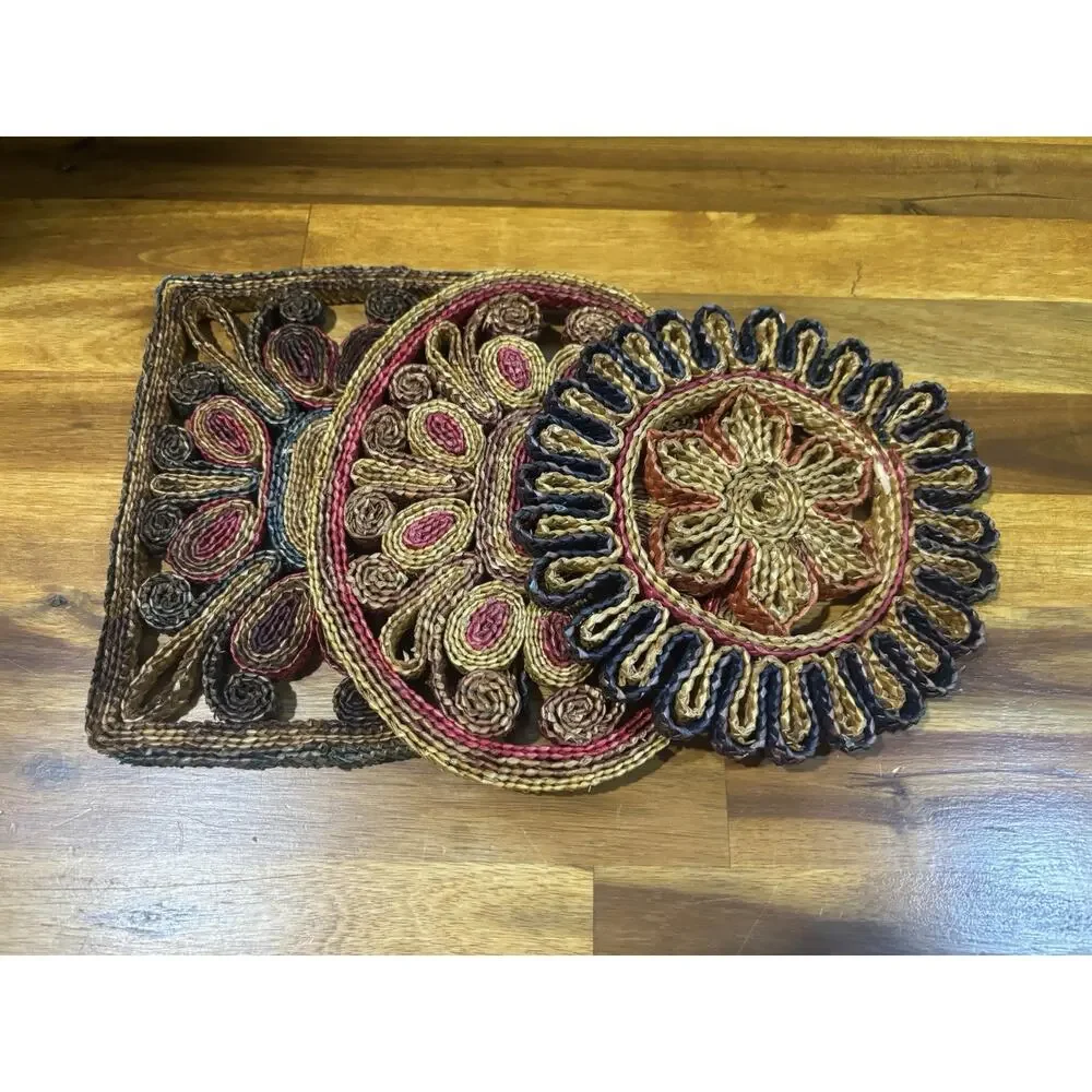 1970s bohemian-style woven hot pads